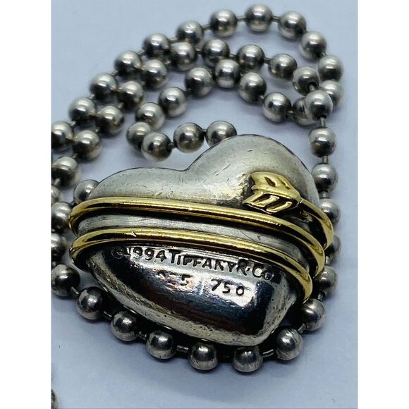 Tiffany & Co Cupid Arrow Heart Pendant Necklace Silver 18K...